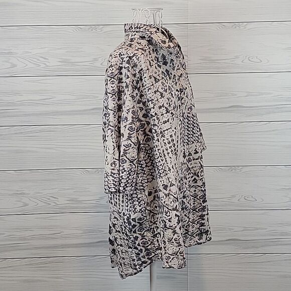 Cafe Marrakesh button-down shirt abstract print - grey & tan Women's Size XL - Picture 5 of 9